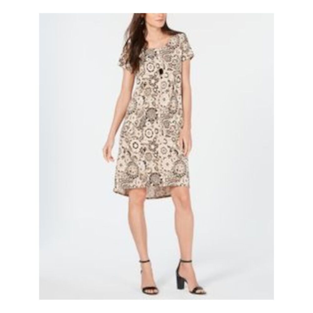 NY COLLECTION PETITE Womens Beige Short Sleeve Above The Knee Hi-Lo Dress PS